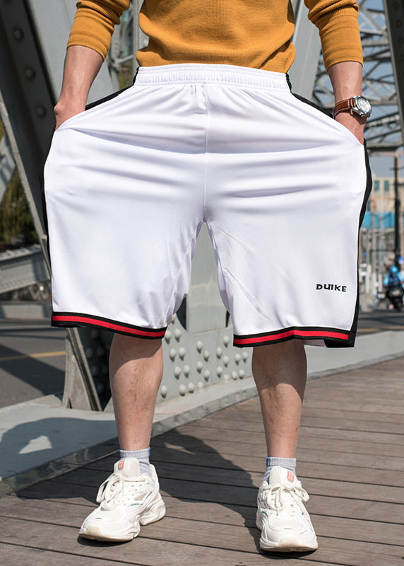 Loose White Pockets Elastic Waist Patchwork Basketball Shorts Summer