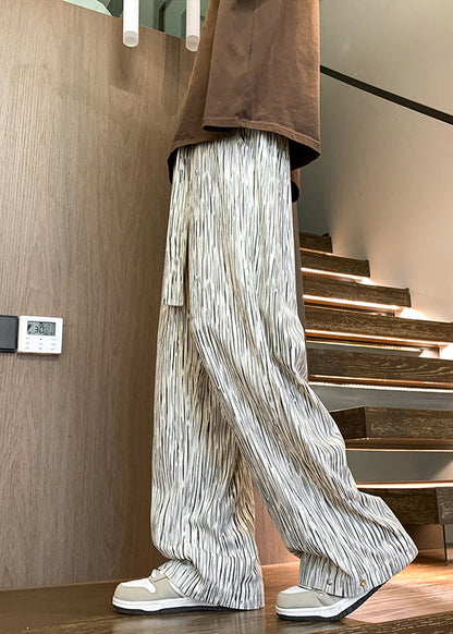 Loose White Pockets Ice Silk Wide Leg Pants Bottoms Summer