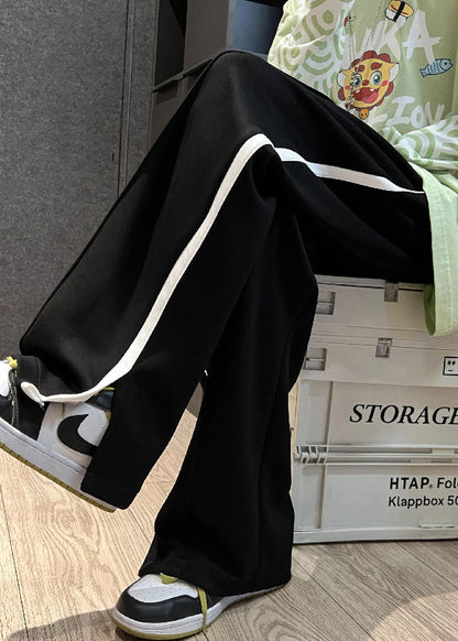 Loose White Pockets Side Open Cotton Straight Pants Fall