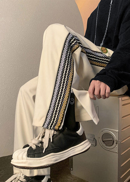 Loose White Pockets Zippered Side Open Cotton Pants Fall