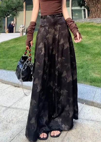 Loose White Print High Waist Ice Silk Wide Leg Pants Summer