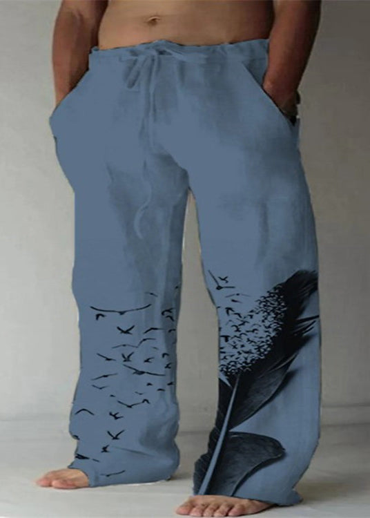 Loose White Print Lace Up Cotton Pants Summer