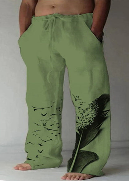 Loose White Print Lace Up Cotton Pants Summer