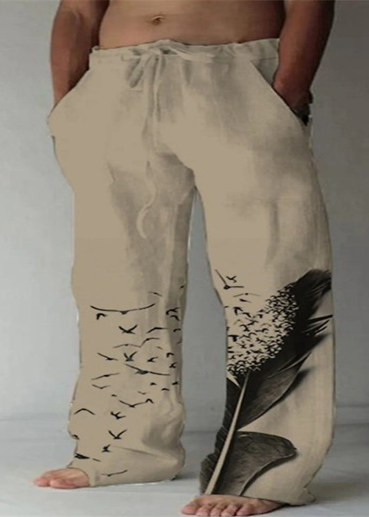 Loose White Print Lace Up Cotton Pants Summer