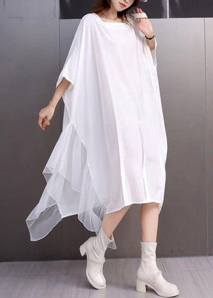 Loose White Square Collar Dress Batwing Sleeve
