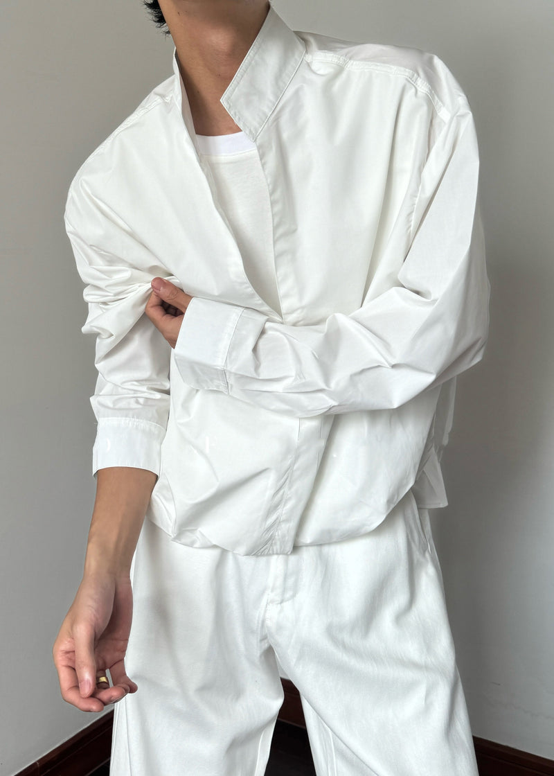 Loose White Stand Collar Cotton Shirts Fall
