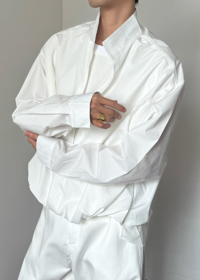 Loose White Stand Collar Cotton Shirts Fall