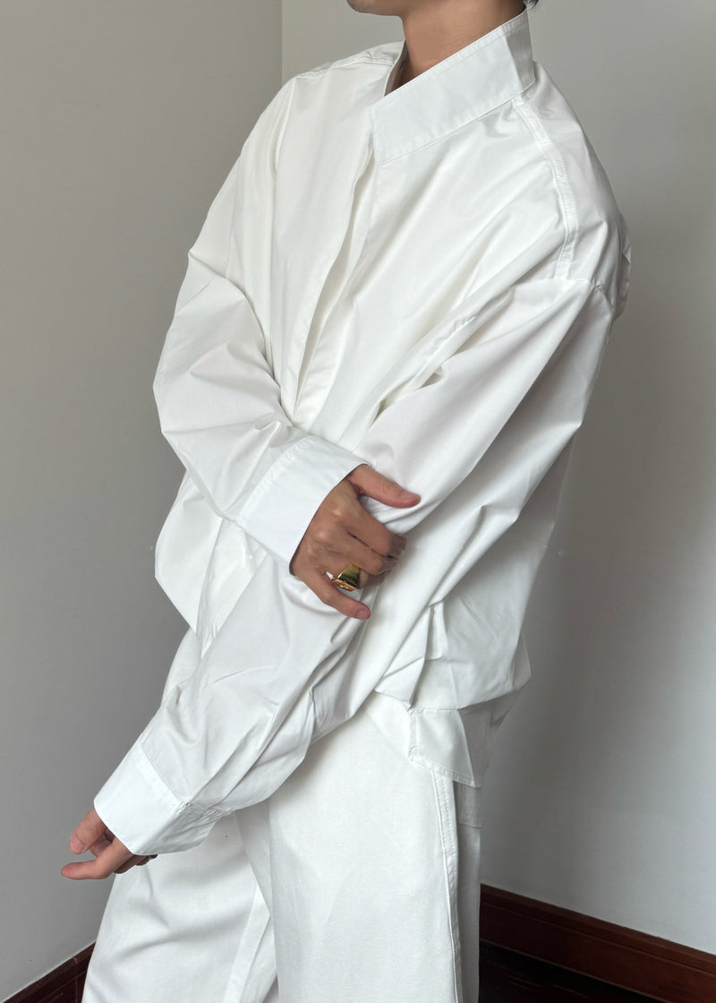 Loose White Stand Collar Cotton Shirts Fall