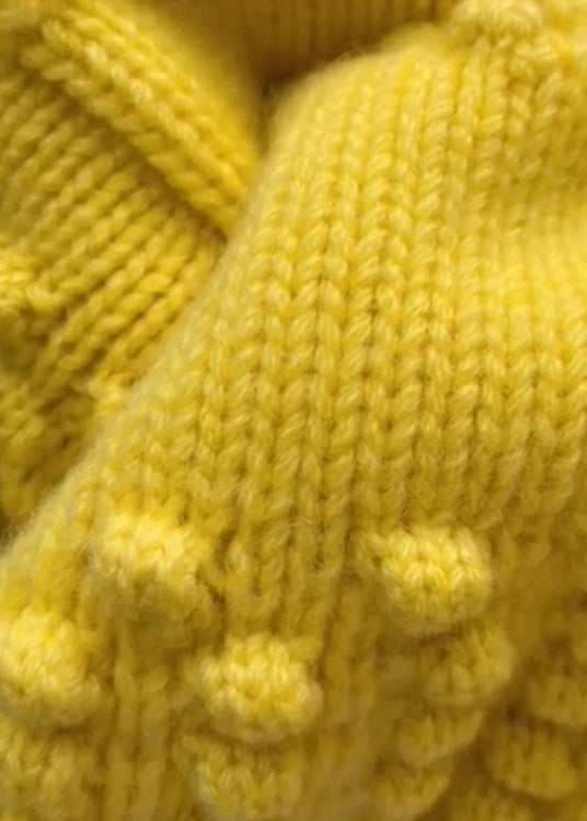 Loose Yellow Button Hollow Out Cotton Knit Coats Long Sleeve