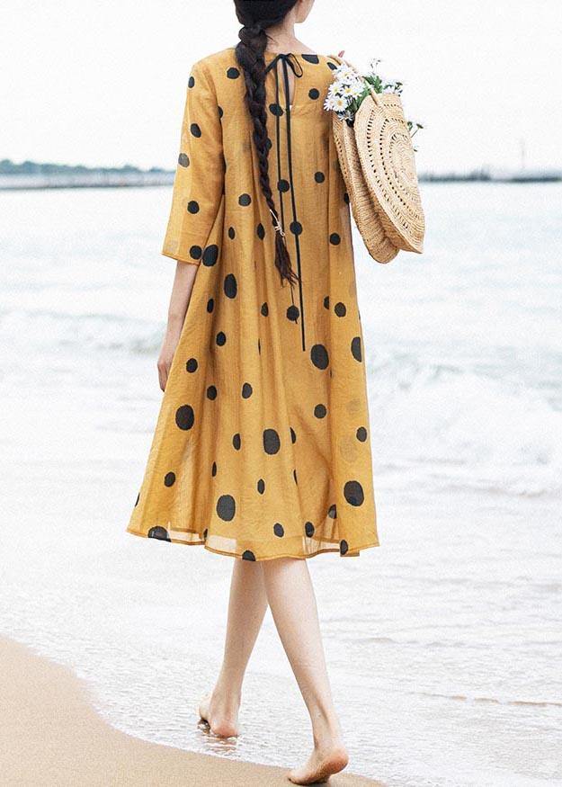 Loose Yellow Dot Half Sleeve Party Summer Chiffon Dress