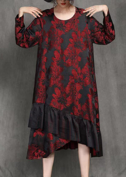 Loose Yellow O-neck Print Patchwork Long Dress Spring