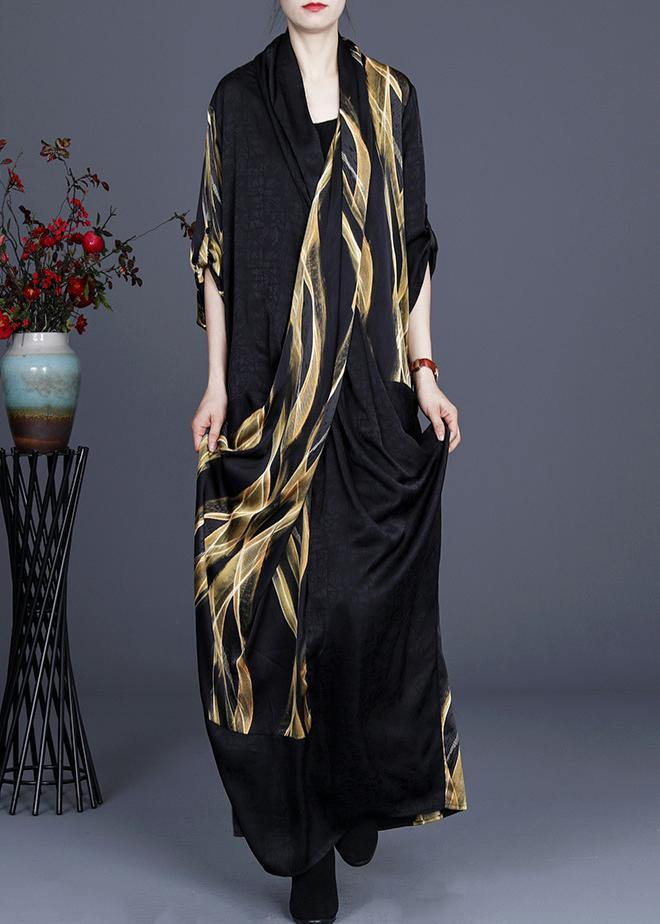 Luxy Black Cross Neck Draping Dress Gown Asymmetric Long Dress