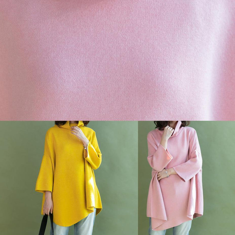 Loose Asymmetric Hem Wool High Neck Clothes for Wardrobes Yellow Shirt