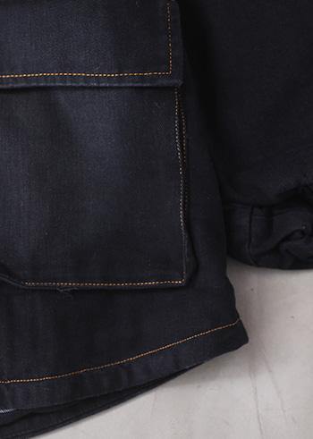 Loose Black Fine Clothes for Sewing Two Pockets Patchwork Hooded Outwear
