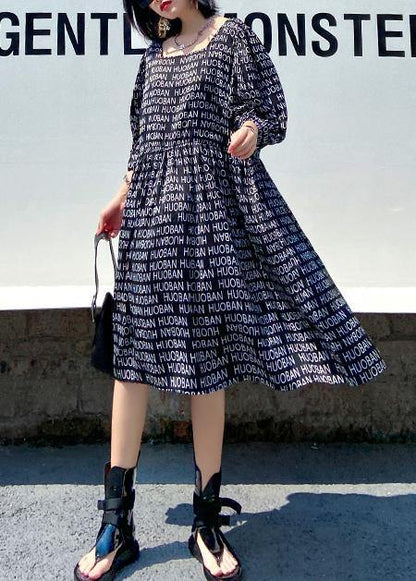 Loose Black Letter Dresses Square Collar Loose Summer Dress