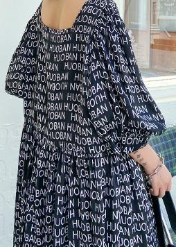 Loose Black Letter Dresses Square Collar Loose Summer Dress