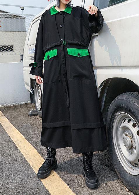 Loose Black Batchwrok Coats Tutorials Drawstring Fall Coat