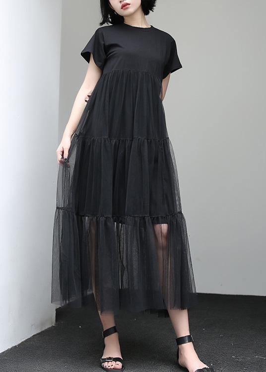 Loose Green Cotton Tunic Asymmetric Patchwork a Line Summer Dress