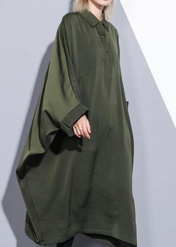 Loose Black Cotton Tunic Lapel Collar Long Summer Dresses