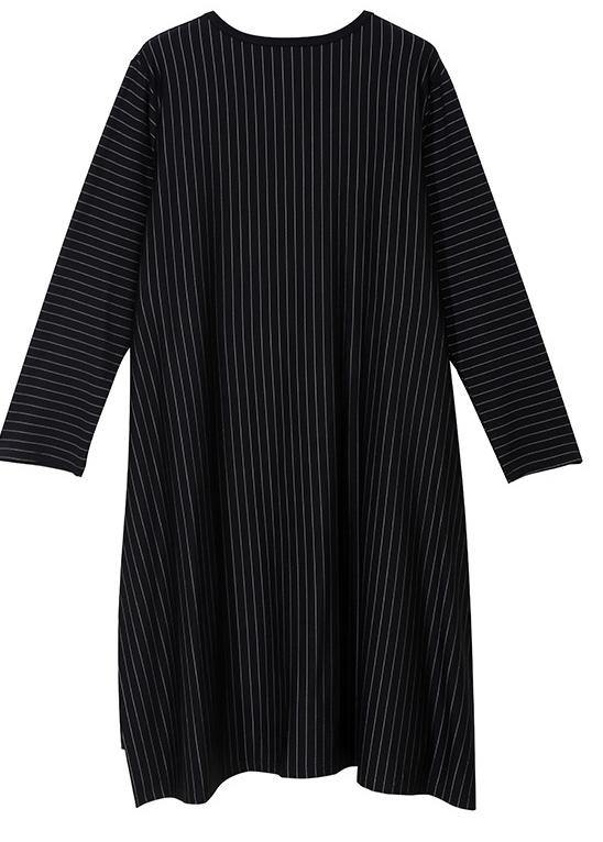 Loose Black Cotton Clothes Patchwork Cotton Cartoon Print Fall Dresses