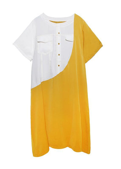 Loose Black Cotton Quilting Clothes O Neck Patchwork Robes Summer Dresses