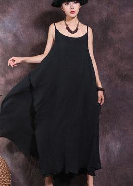 Loose Black Linen Wardrobes Big Hem Summer Dresses