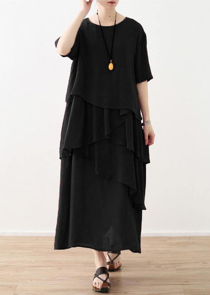 Loose Black Linen Cotton Dress Shirts Layered Clothing Summer Dresses