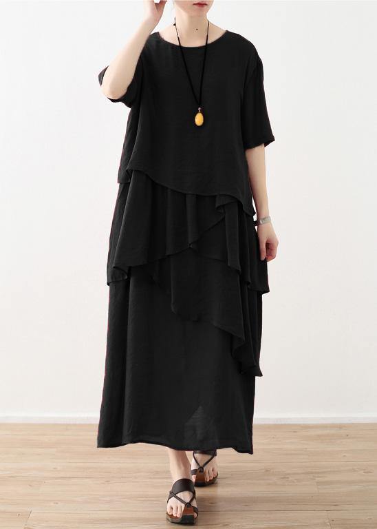 Loose Black Linen Cotton Dress Shirts Layered Clothing Summer Dresses