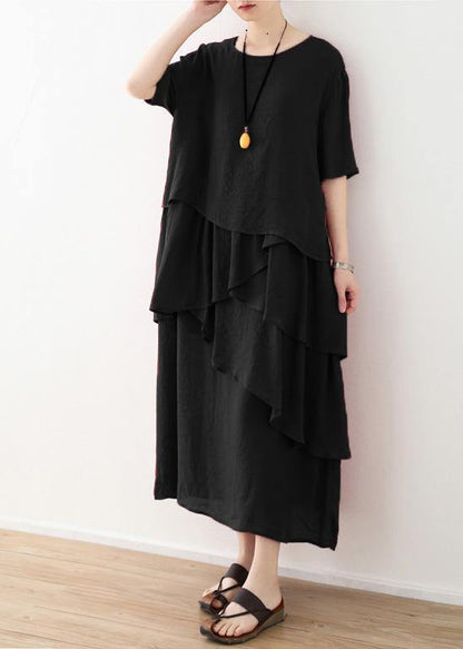 Loose Black Linen Cotton Dress Shirts Layered Clothing Summer Dresses