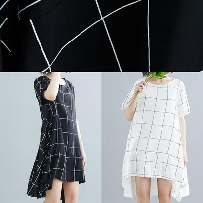 Loose Black Plaid Cotton Clothes Tutorials Low High Design Tunic Summer Dress
