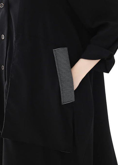 Loose Black Quilting Clothes V Neck Patchwork Maxi Fall Dresses