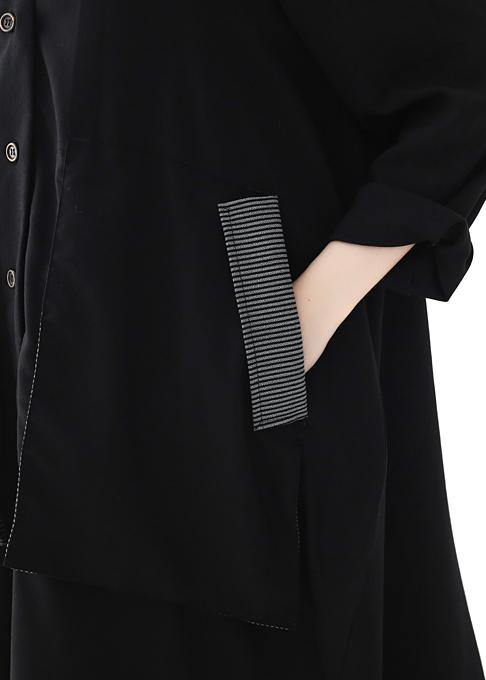 Loose Black Quilting Clothes V Neck Patchwork Maxi Fall Dresses