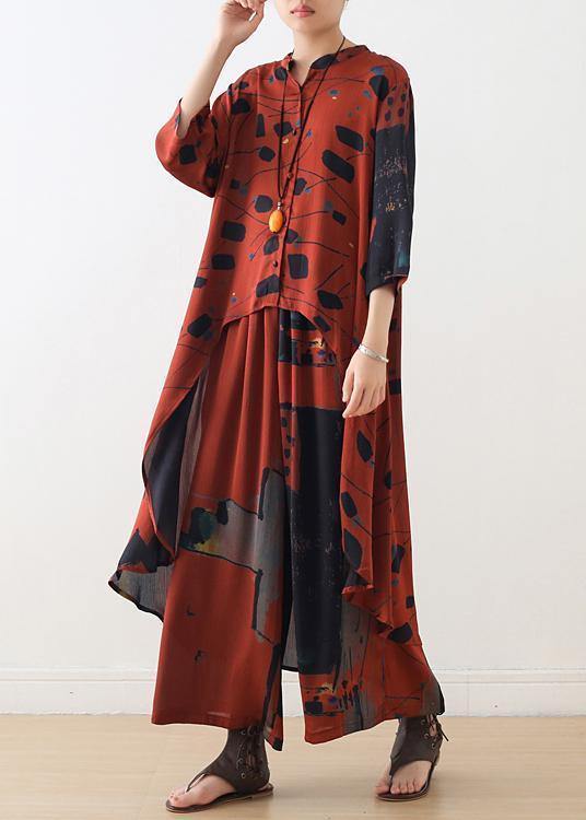 Loose Blended Chiffon Set Stand Collar Long Section Shirt and Summer Thin Two-piece