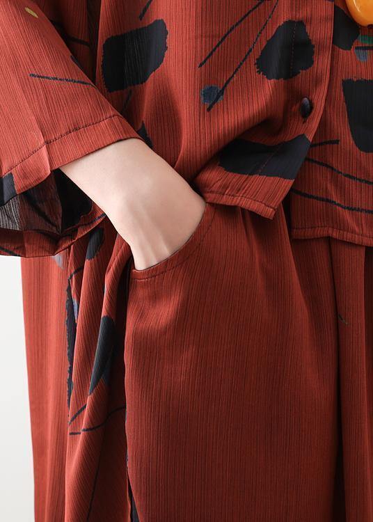 Loose Blended Chiffon Set Stand Collar Long Section Shirt and Summer Thin Two-piece
