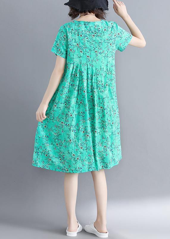 Loose Blue Dresses O Neck Cinched Loose Summer Dresses