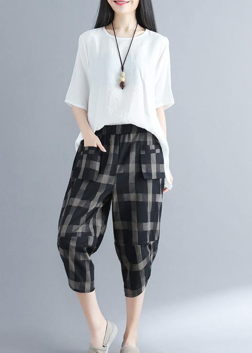 Loose Cotton 18th Century Outfits Black Plaid Traveling Harem Pants