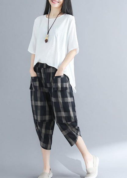 Loose Cotton 18th Century Outfits Black Plaid Traveling Harem Pants
