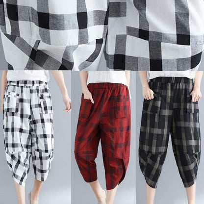 Loose Cotton 18th Century Outfits Black Plaid Traveling Harem Pants