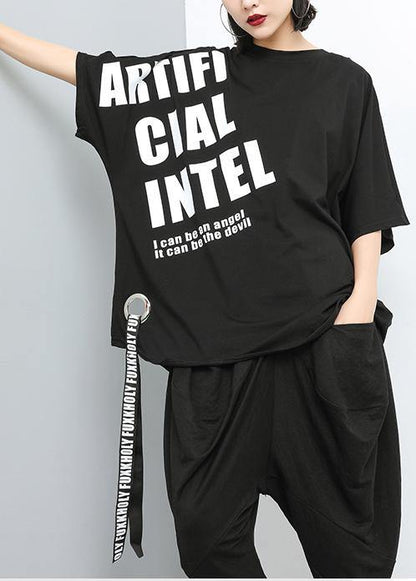 Loose Cotton Print Clothes Black Stylish Pullover Closure Blouse