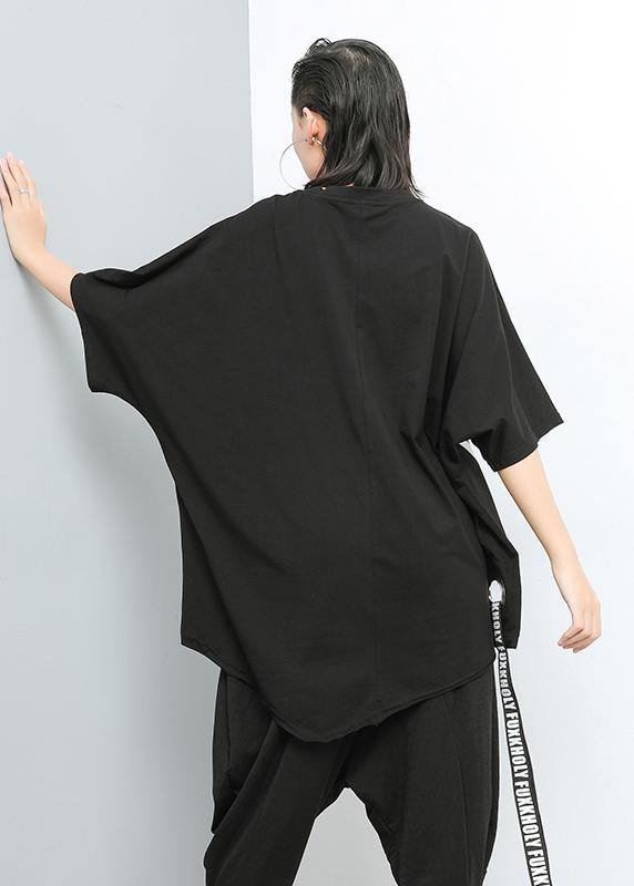 Loose Cotton Print Clothes Black Stylish Pullover Closure Blouse