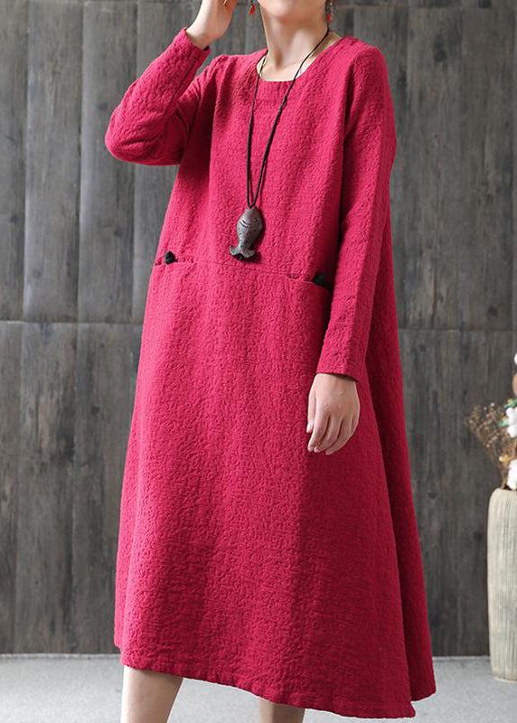 Loose Cotton Wardrobes A-line Long Sleeve Cotton Loose Retro Dress