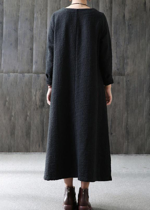 Loose Cotton Wardrobes A-line Long Sleeve Cotton Loose Retro Dress