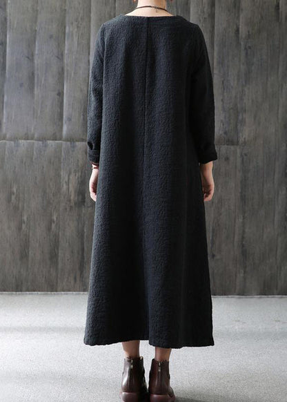 Loose Cotton Wardrobes A-line Long Sleeve Cotton Loose Retro Dress