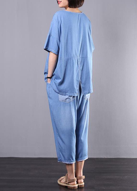 Loose Cotton Clothes for Korea Blue Denim Two Piece Suit