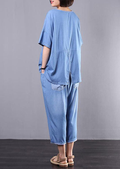 Loose Cotton Clothes for Korea Blue Denim Two Piece Suit