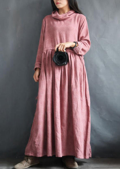 Loose Cotton Linen Clothes Cotton Linen Turtleneck Retro Dress