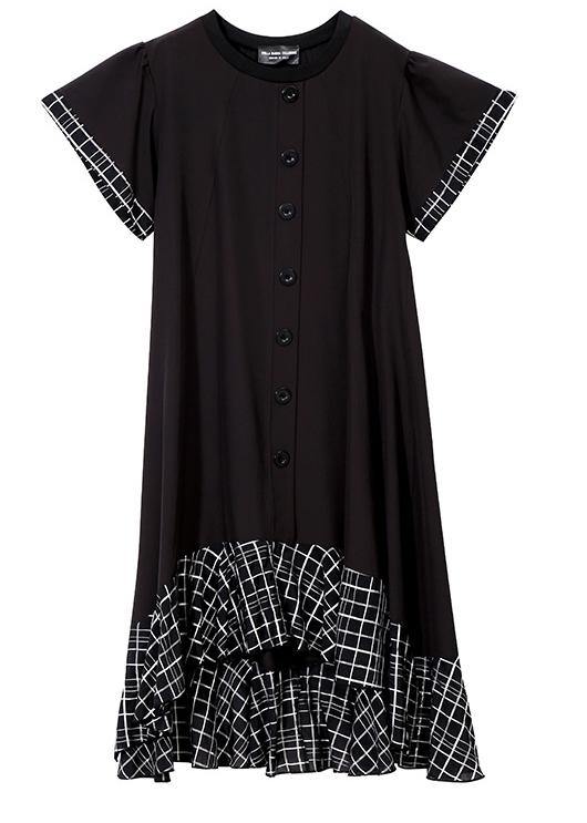 Loose Cotton Quilting Clothes Plaid Splided Loose Flare Sleeve Dress