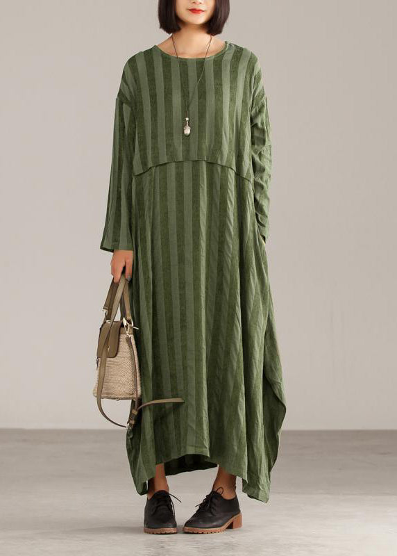 Loose Cotton Tunics for Striped Loose O-neck Maxi Dress