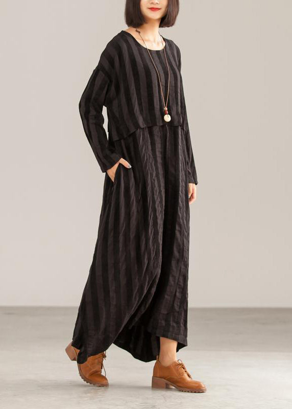 Loose Cotton Tunics for Striped Loose O-neck Maxi Dress