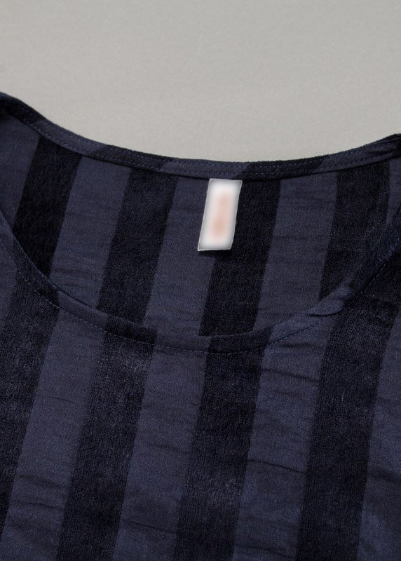 Loose Cotton Tunics for Striped Loose O-neck Maxi Dress